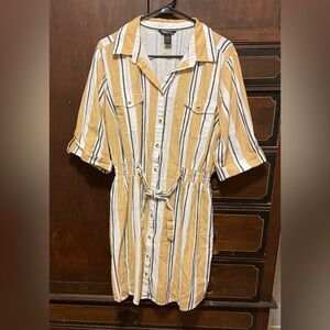 1X Striped Button-Up Mini Dress in Yellow and White